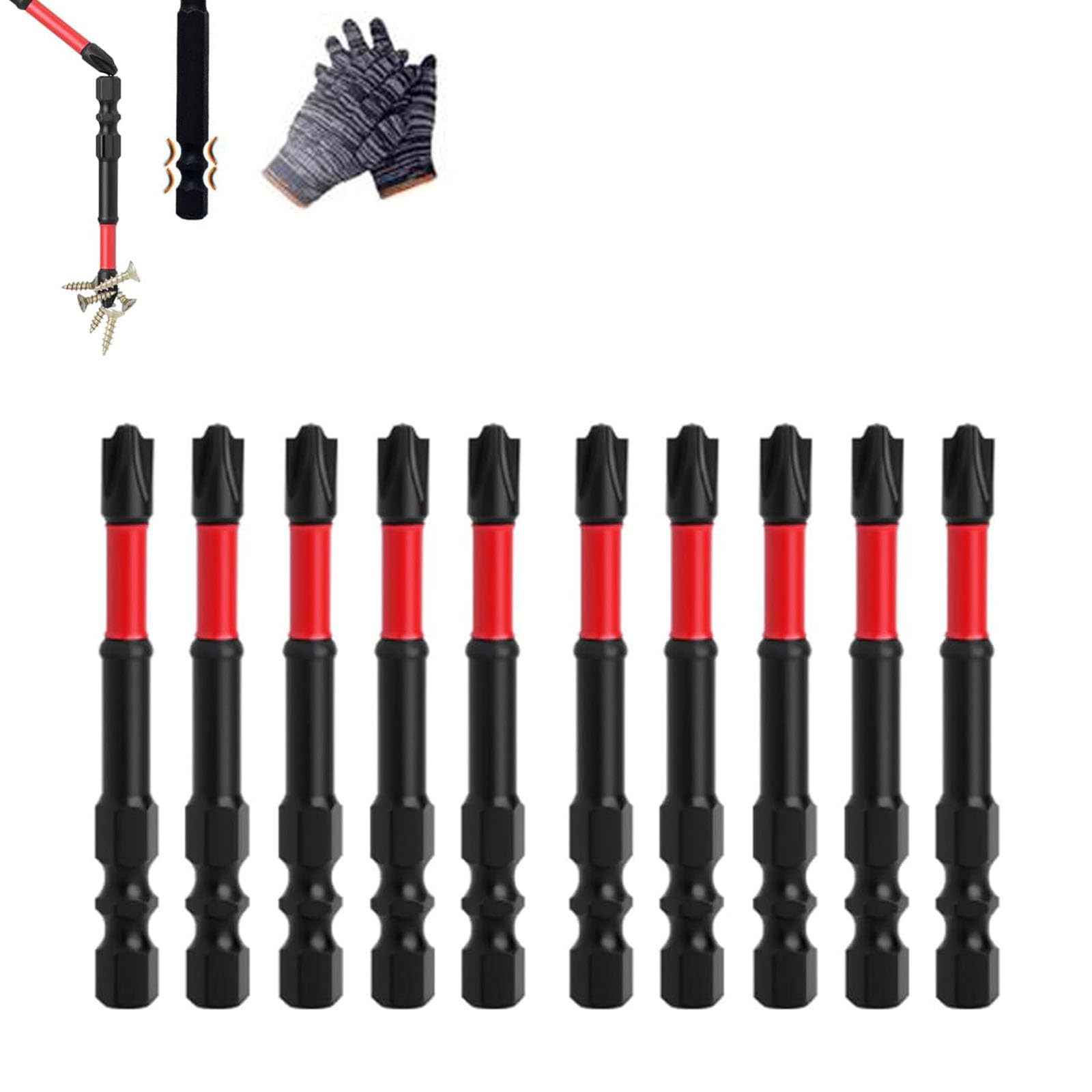 Zestaw bitów wkrętaków udarowych, 10 sztuk bitów magnetycznych FPH2, stal S2 65 mm i 110 mm rowki szczelinowe, trzpień sześciokątny 1/4 cala, wiertła krzyżowe