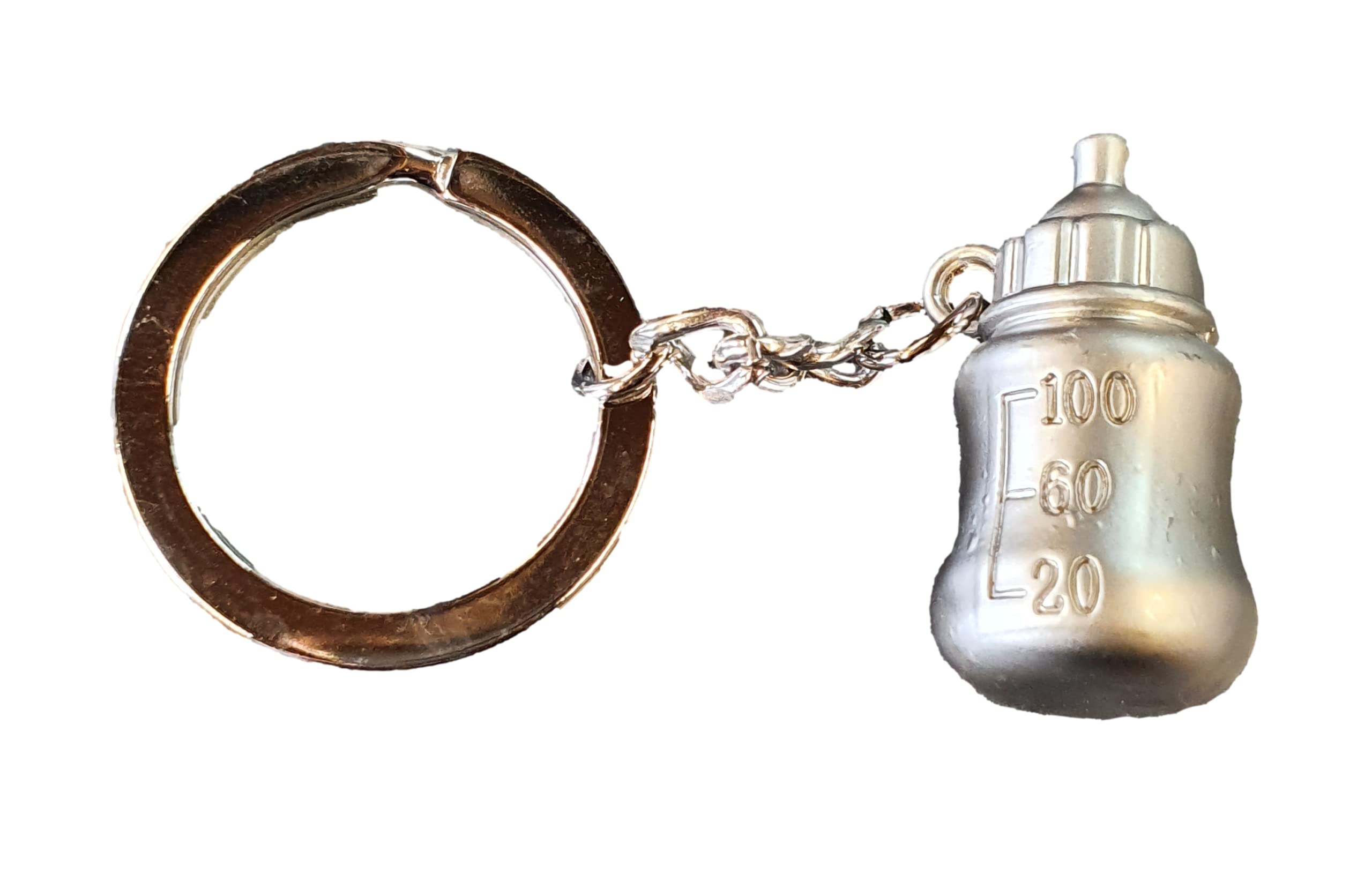 Fat-Catz-Copy-Catz Silver Novelty Tone Baby Drink Feeding Bottle Keyring Christening