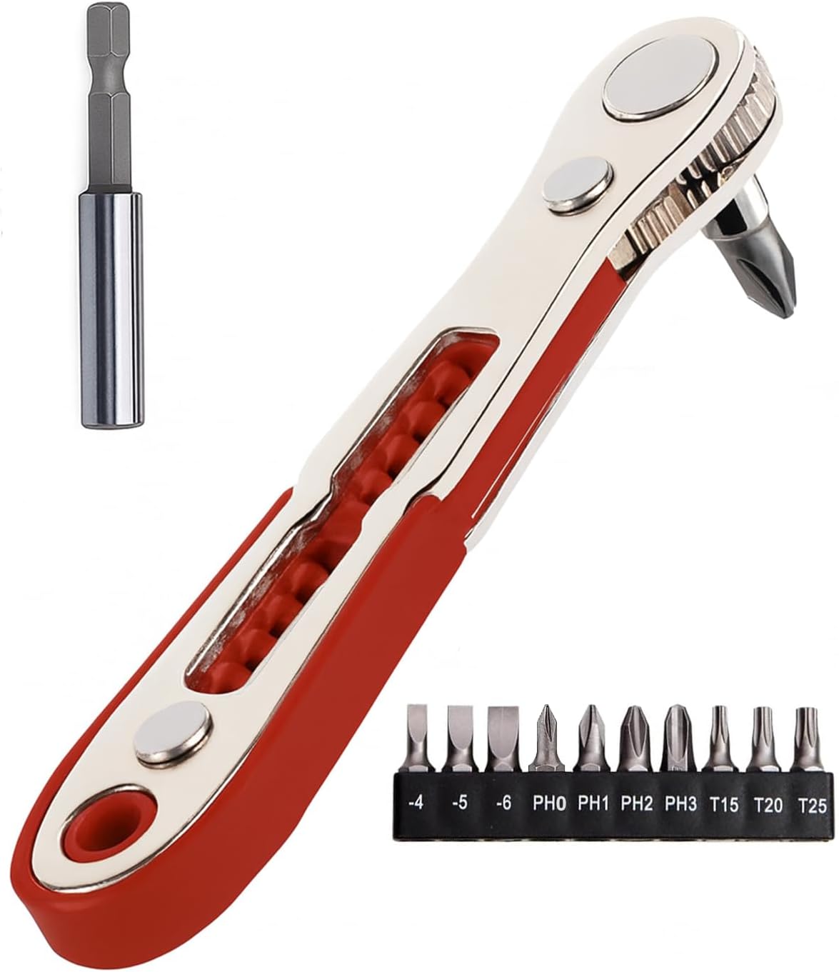 12-in-1 Magnetic Ratchet Screwdriver Set with Reversible Wrench & Bits, Right-Angle Mini Screwdriver for Tight Spaces — Compact Hand Tool Kit