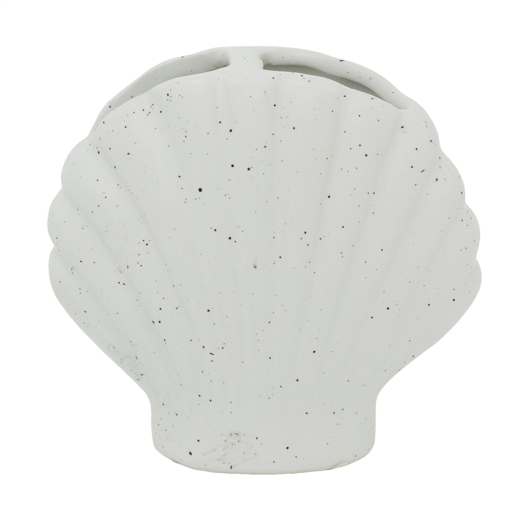 Carousel Home White Shell Toothbrush Holder, 11Cm Ceramic Speckled Bathroom Storage