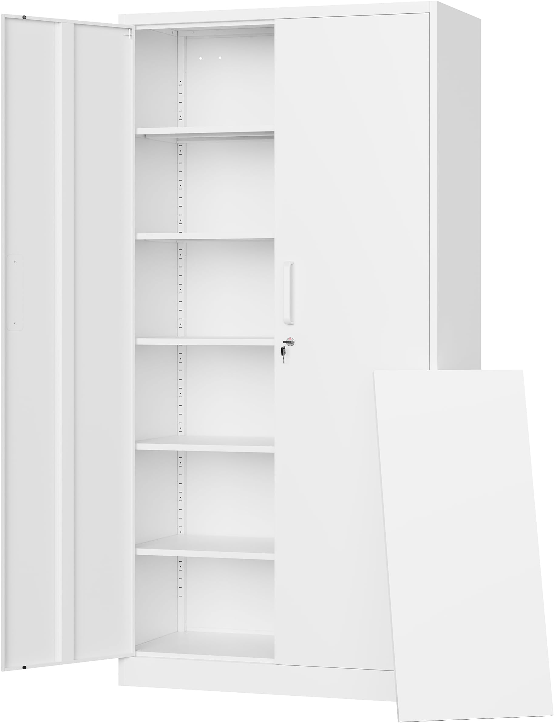 Letaya Metal Storage Cabinet with Locking Door Steel Locker Garage Cabinet with 5 Adjustable Shelves for Home, Office, Warehouse (White)