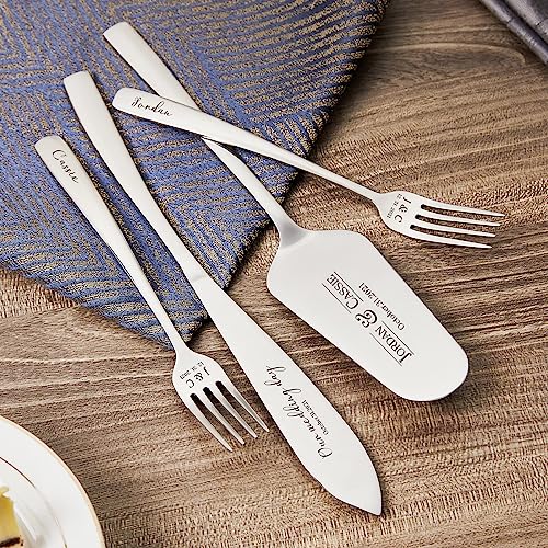 Aw Bridal Personalized Wedding Cake Server Set With Forks, Engraved Cake Cutter Serving Set Pie Pastry Severs Gifts For Anniversary Bridal Shower Birthday Parties//Dk2201Cpp87// #TOP7