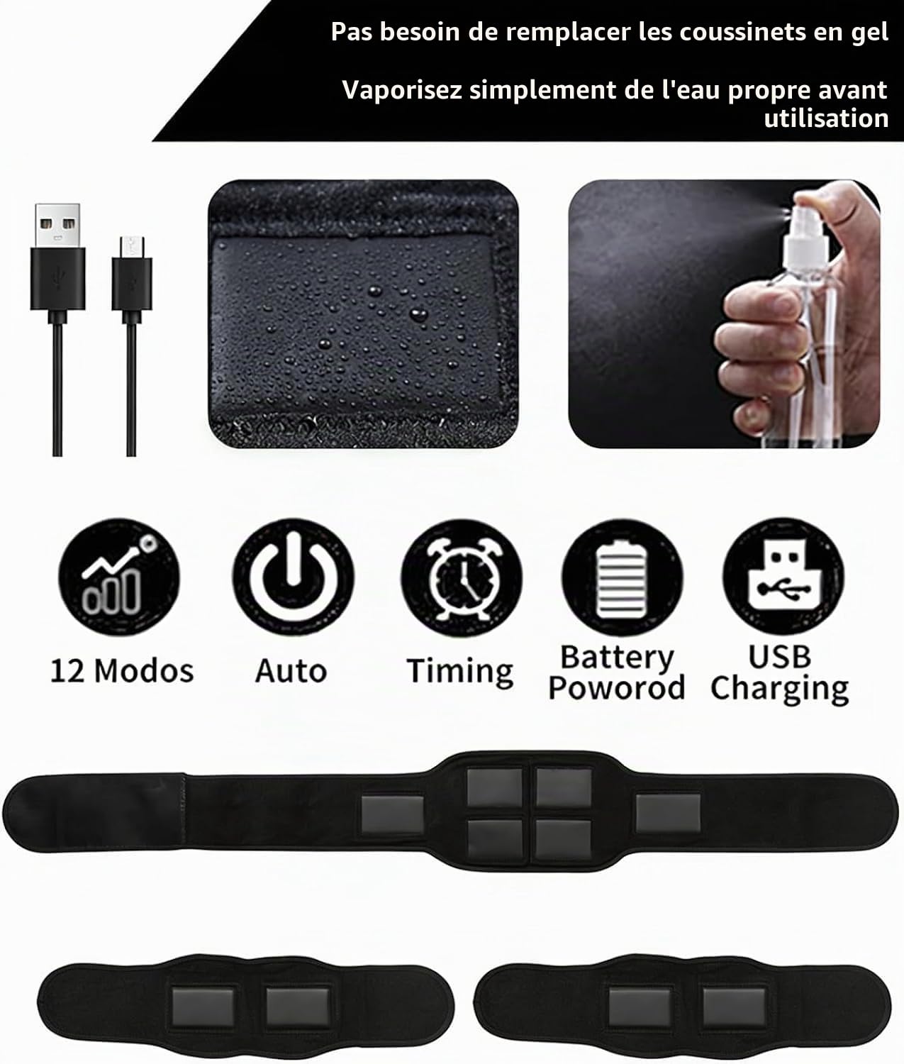 Ceinture abdominale Next Gen Ultra Muscle Fitness, ceinture de tonification réglable, 12 modes et 19 niveaux d'intensité, raffermissement musculaire, équipement d'entraînement de renforcement pour les