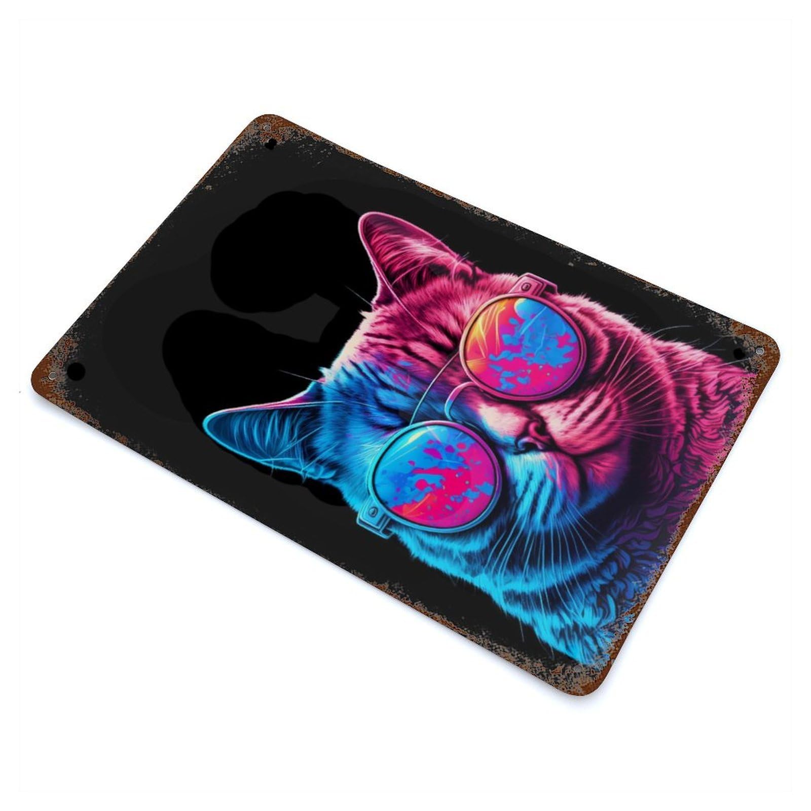 Retro Metal Sign with Cat Neon Design 11.8"x7.9", for Living Room, Hallway And Home Decor, Farmhouse Wall Decor