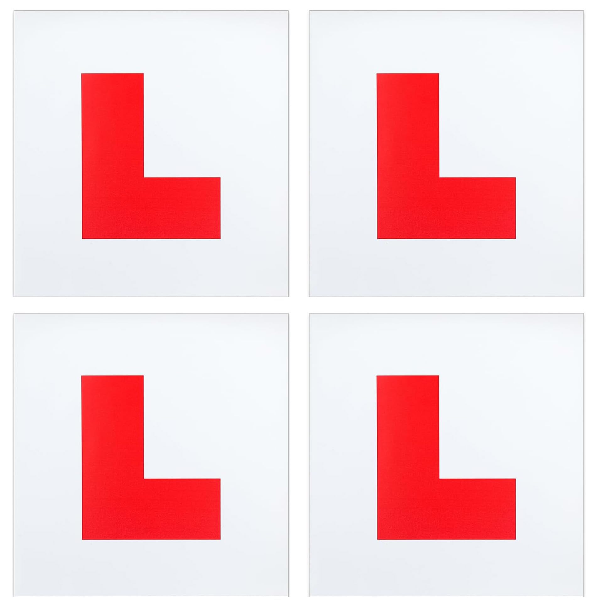 BOBOZHONG Learner L Plates, 4 Pack Adhesive Stickers for Car & Motorcycle, Non-Magnetic Learning Plates for Glass, 17.8 * 17.8CM