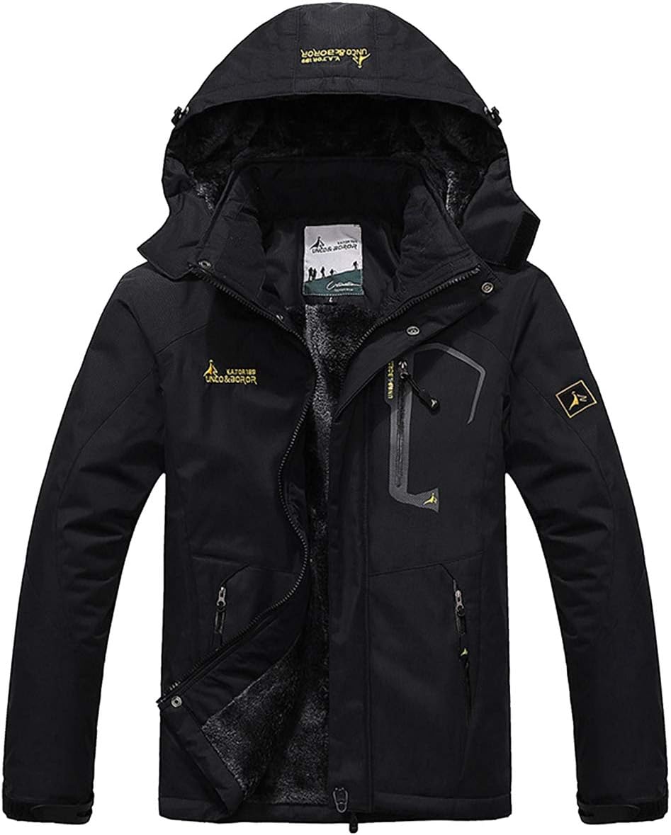 Womens Waterproof Jacket Winter Warm Fleece with Hood Windproof Camping Hiking Coat