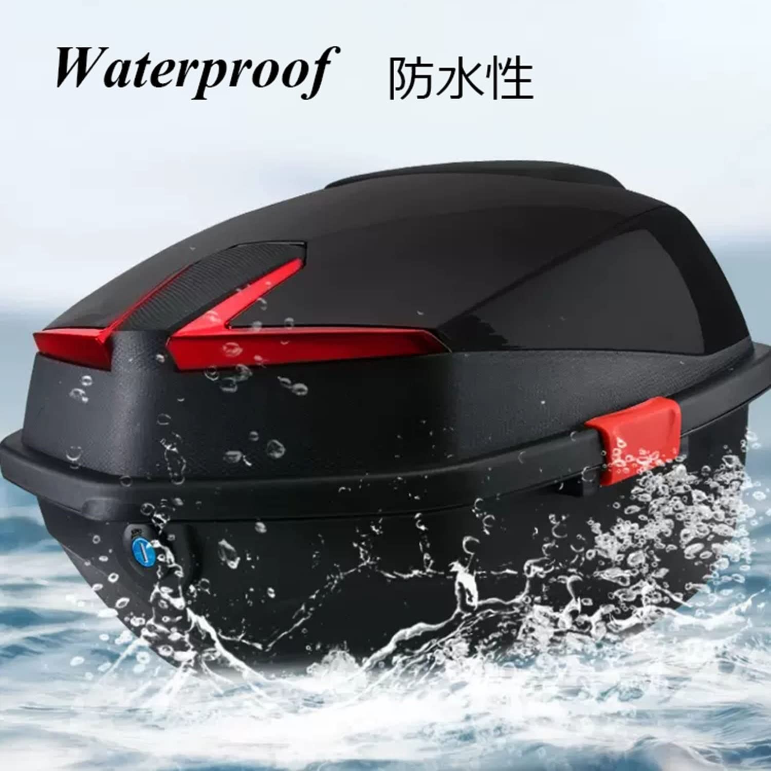 Top Case Moto，Top Case Scooter， Coffre de Voyage pour Bagages, Coffre supérieur de 48 L, boîte de Rangement arrière de Moto étanche avec 2 clés (Couleur : Noir)