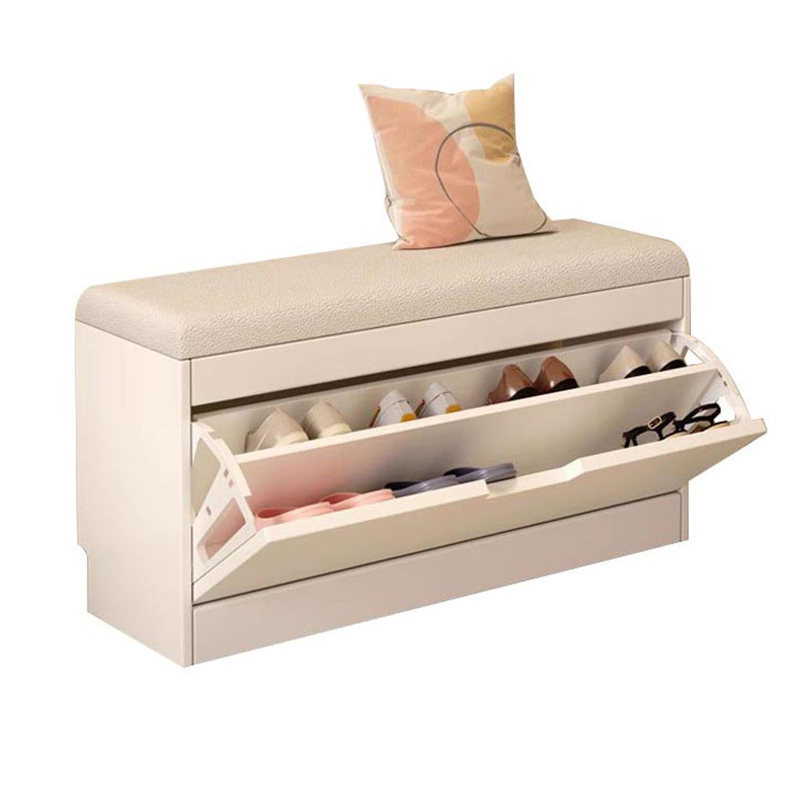 Armoire à chaussures pour entrée chaleureuse avec coffre de rangement et assise intégrée