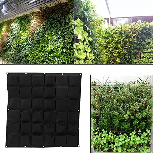 Bolsas para plantas colgantes de pared con 36 bolsillos, bolsa ecológica de jardinería maceta interior y exterior crecimiento vertical, negro