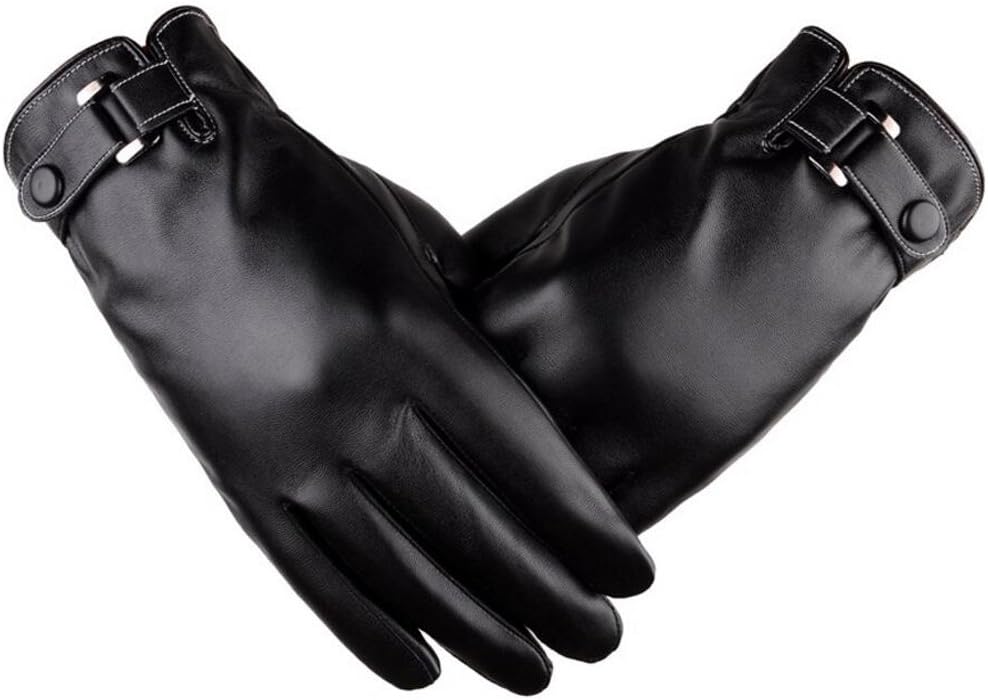 Men’s Winter Autumn Black Brown PU Leather Plus Thick Velvet Touch Screen Gloves