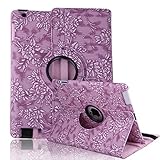 HDE Rotating iPad Case Magnetic Folding Leather Cover Folio Flip Stand for Apple iPad 2 iPad 3 iPad 4 (Purple Embossed)