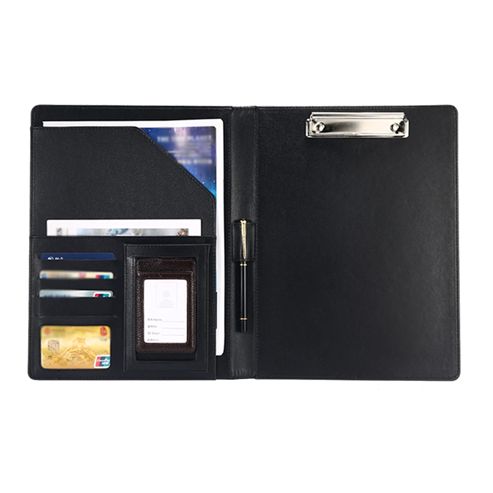 Portablocco A4 e Letter Size Cover Cartella Multifunzione File Organizer Binder con Clip Piastra Metallica Business Folder Multi-Colore-2 Confezioni Cartella Portadocumenti (Color : Black)
