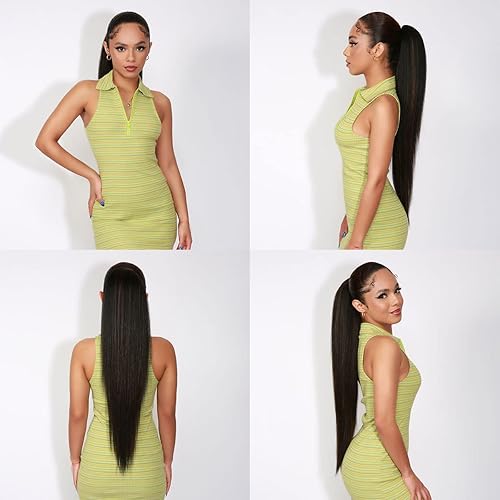 Miniatura 9 de GLAM21USA Extensión de cola de caballo recta de 18 pulgadas de largo con cordón para mujeres negras, extensión de cabello natural con clip, pieza de