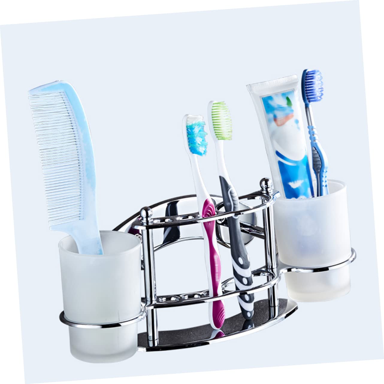 LIFKOME Portacepillos de Dientes en Color Plata de Acero Inoxidable Vaso de Vidrio para Baño Soporte Doble para Cepillos y Pasta