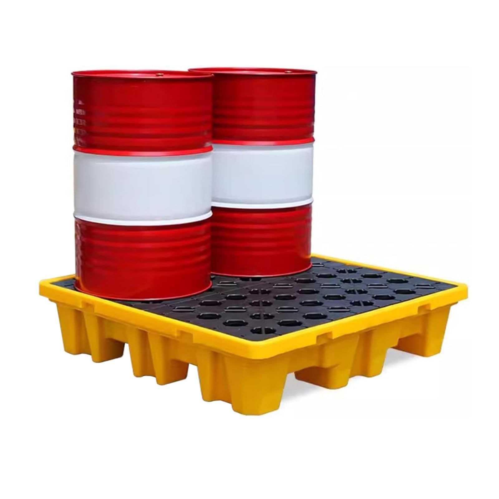 QUSYZD Stackable Oil Spill Containment Pallet with Drain, Heavy-Duty Industrial Spill Tray, Modular Platform for Drums, Durable Grating Spill Solution,Yellow-67x67x15cm