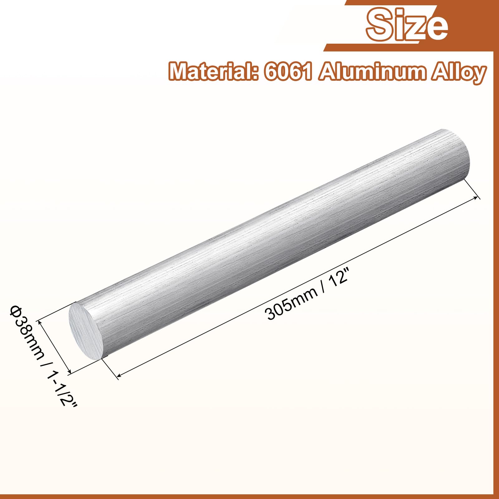 QUARKZMAN 1 Pieza Barra Redonda De Aluminio De 1 1/2"(38mm) De Diámetro, 12"(305mm) De Longitud Barra Maciza De Aluminio 6061 Para Industria Construcción Artesanías DIY