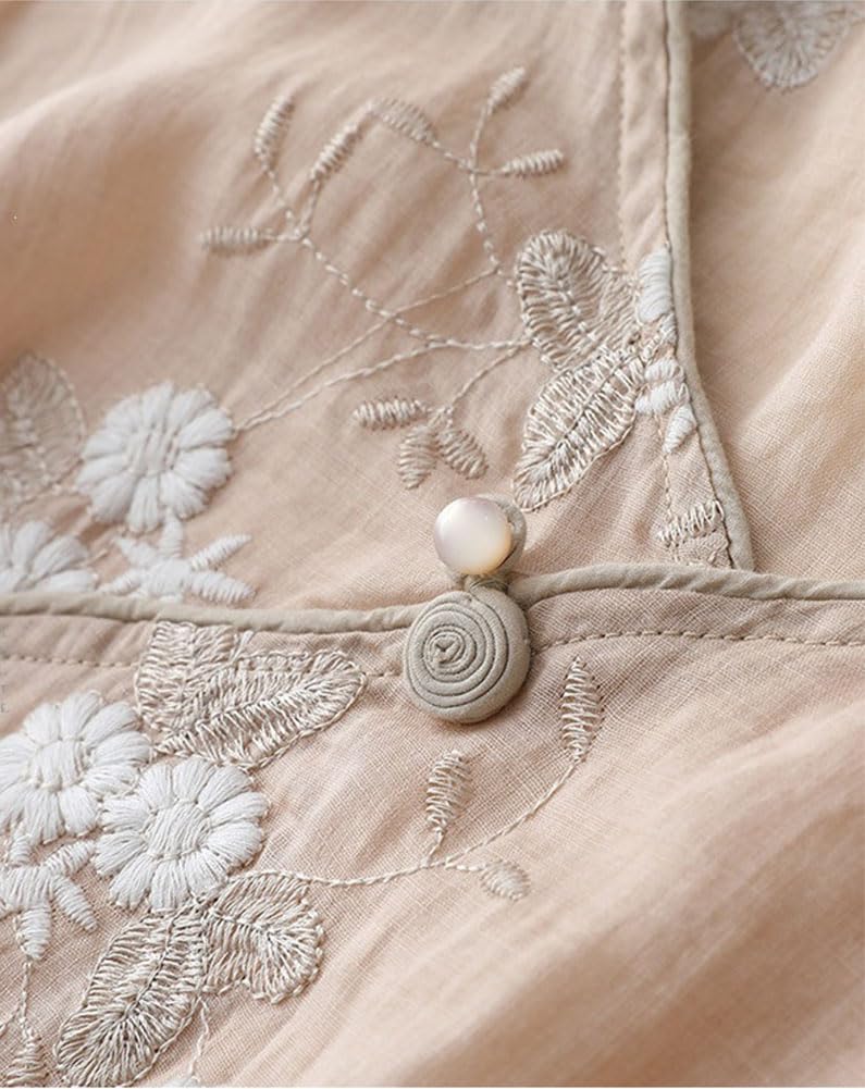 Top da donna a tunica con scollo a V, abbottonatura obliqua laterale con maniche a 3/4, camicetta orientale cinese Zen corto top