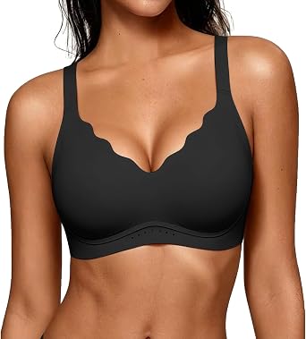 As Fairy Wireless Bras for Women Full Coverage Seamless Scalloped Push Up No Underwire Everyday Bra with Air Holes