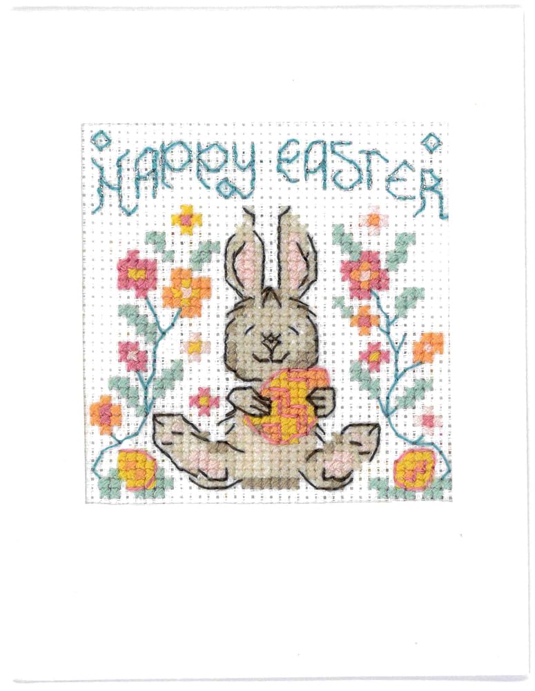Lifetime Samplers & Decorative Textiles Happy Easter Bunny Card kit - Complete Cross Stitch kit on 16 aida with Colour Chart