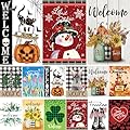 Seasonal Garden Flags Set of 12 Double Sided 12 x 18 Inch Yard Flags, Small Garden Flags for Outside, Fall Winter Halloween Christmas Outdoor Flags, Holiday Flags for All Seasons
