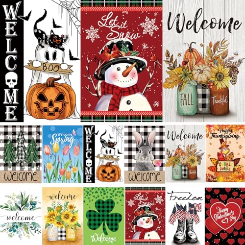 Seasonal Garden Flags Set of 12 Double Sided 12 x 18...