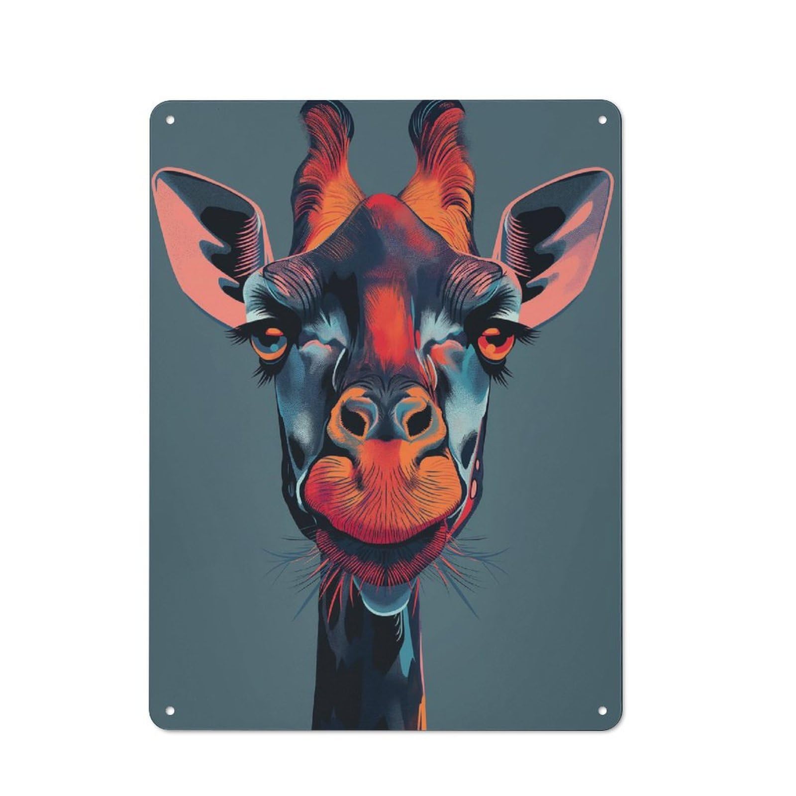 Junmoney Style-24 Giraffe Portrait Animal Urban Metal Wall Decor 40X30cm, Industrial Metal Sign For Flat, Bar, Studio Or Gallery Wall