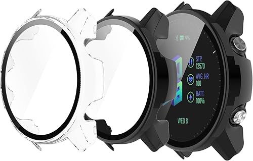 Funda protectora compatible con Garmin Forerunner 955955, protector de pantalla solar, vidrio templado, policarbonato duro, cubierta completa,