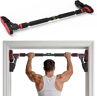 HOTWAVE Doorway Pull Up Bar,Portable Home Gym Upper Body Strength Training | 600LB Capacity, 3-level gear lock, No-Drill Chin Up Bar with Bubble Level, Adjustable Width 28.7-37in / 31.5-40.6in