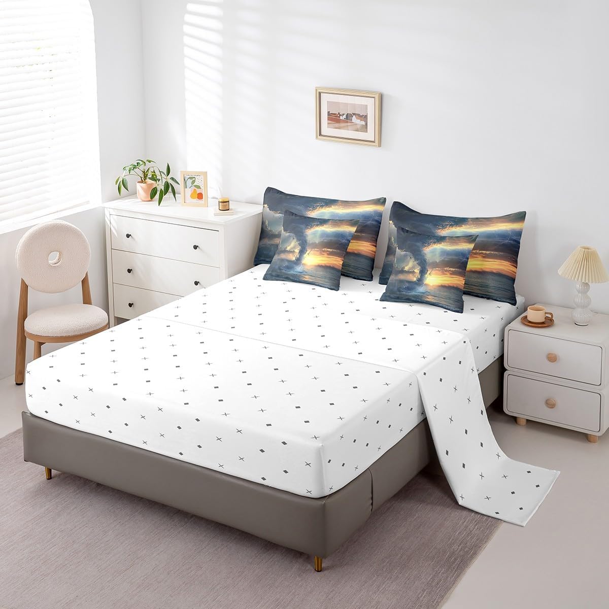 Feelyou Kids Tornado 7 Piece Bedding Set Twin Size, Sunset Kids Boys Girls Comforter Set with Sheets Bedding Sets with Comforter, Pillowcases, Flat Sheet, Fitted Sheet and Cushion Cover