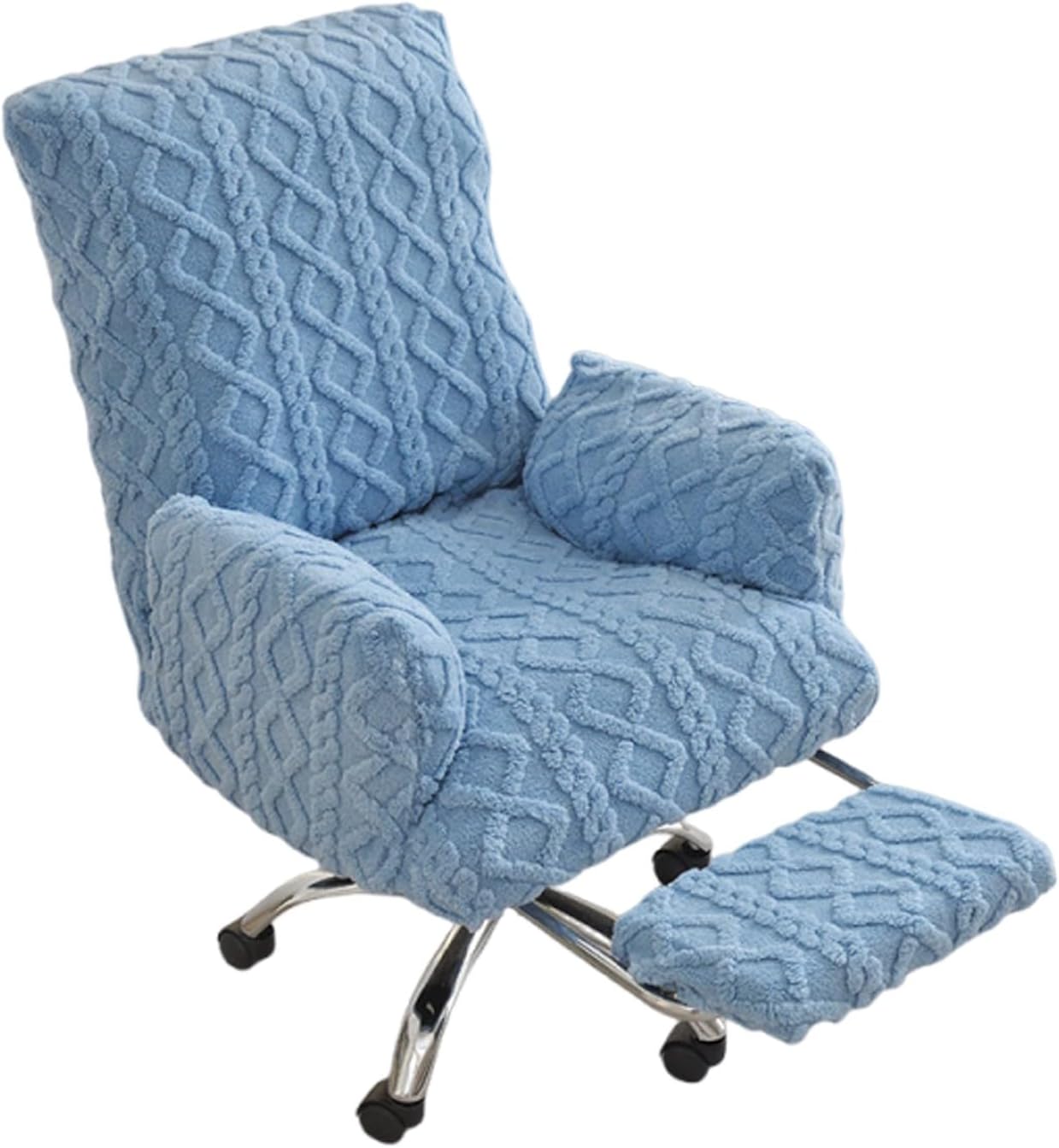 Office Chair Covers with Footrest Protection, Elastic High Back Computer Armchair Cover, Easy Installation, Full-Coverage Executive Chair Slipcovers(C-Blue,L)