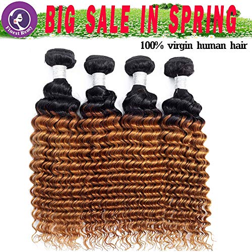 Finest Remy Brazilian Deep Wave 100% Unprocessed Virgin Brazilian Hair 4 Bundles 7A Deep Curly Human Hair Extensions (20202020, 1B/30 7A)