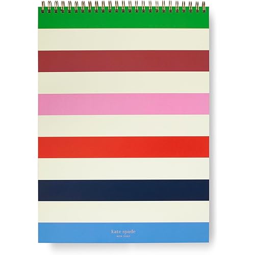 Kate Spade New York Large College Ruled Notebook, Top Spiral Notebook with 160 Pages, 11.75" x 8.5" Writing Pad, Adventure Stripe