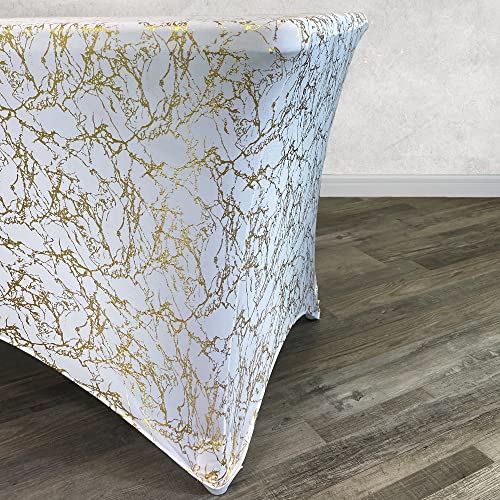 image for YOUR CHAIR COVERS - 6ft White and Gold Marbling Rectangular Spandex Fi