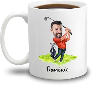 Personalized Golfer Photo Face White Coffee Mug 11 Oz 15 Oz, Funny Golf Sport Coffee Cup Gift For Golf Lover Dad Grandpa Daddy, Best Golf Player Travel Mug, Custom Name Photo Golfer Golfing Golf Cup