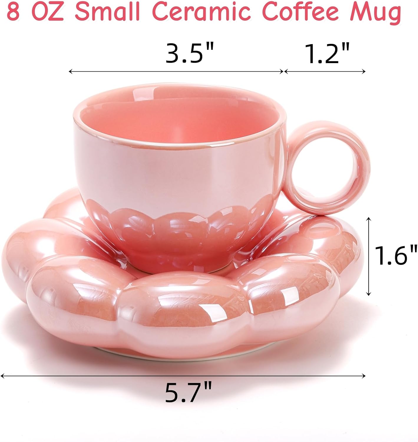 Goaste 2 Pack Ceramic Coffee Mug with Saucer Set, Cute Cloud Mug with Sunflower Coaster, 8oz Creative Latte Tea Cup for Office, Home, Coffee, Tea, Latte, Milk, Pink, Pearl White - Image 2