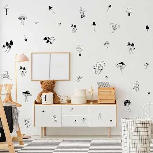 Miniatura 2 de 72 calcomanías de pared de hongos negros, calcomanías de pared de guardería de bosque para decoración de habitación de bebés niños o niñas,