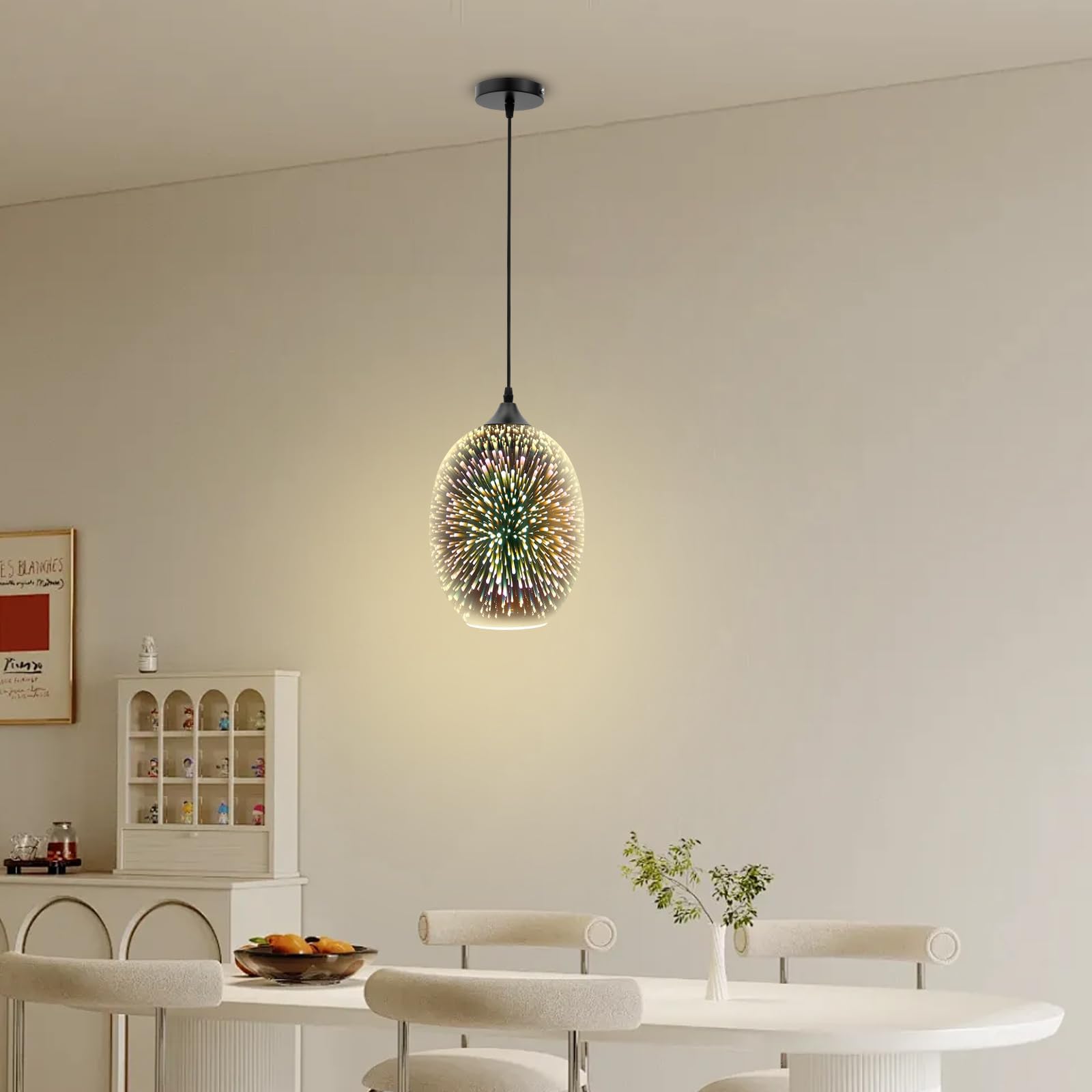 Szklana lampa wisząca 3D, nowoczesna lampa wisząca z regulacją wysokości z oprawką E27, stylowa lampa sufitowa do salonu, sypialni, jadalni i kuchni, lampa szklana, srebrna, bez źródła światła