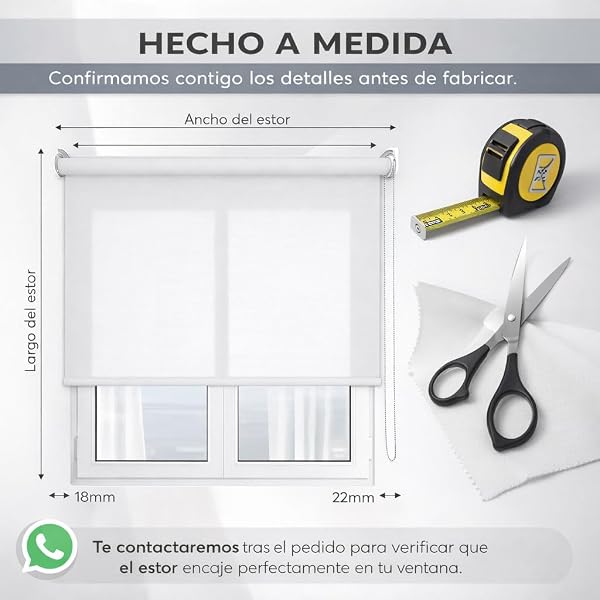 Estor Enrollable Translúcido Karina Premium con Cadena de Repuesto. Paso de la luz, impide la visión. Persiana para Ventanas. Medidas Ancho X Alto. Color Beige Oscurecedor. Medida 150x160 cm - 2
