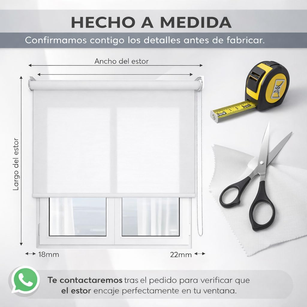Estor Enrollable Translúcido Luminoso Lino con Cadena de Repuesto. Fácil de Instalar. Persiana para Ventanas o Puertas. Color Lino Tostado. Medidas Ancho x Alto – 260cm x 160cm