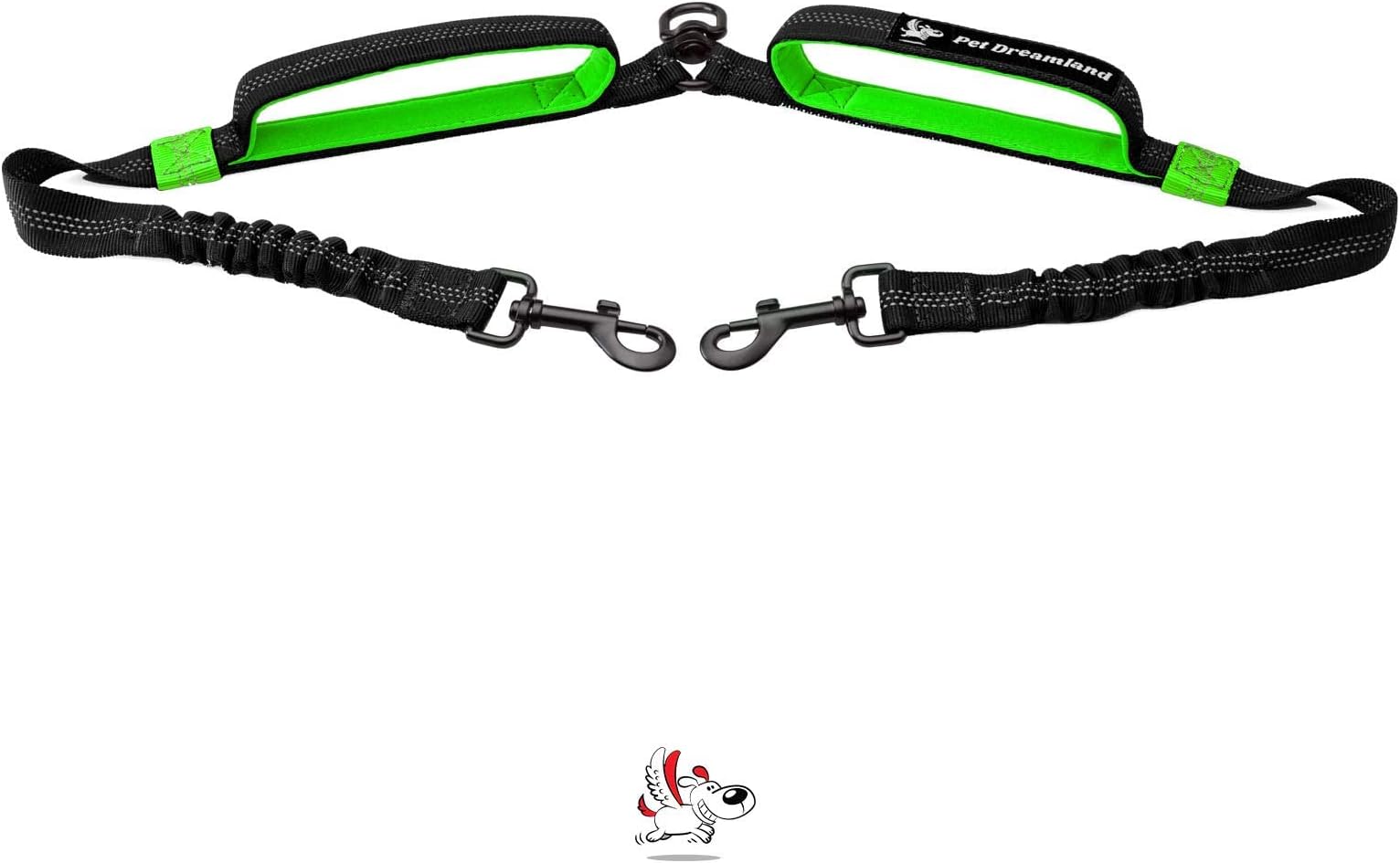 Pet Dreamland Exquisite Double Dog Coupler No Tangle Swivel for Two Medium Dogs. Premium Quality Attachment for Easy Dog Walking. You Will Absolutely Love This Amazing Gear (Black & Green)
