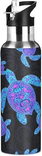 Miniatura 8 de BPA-Free Sports Water Bottle with Straw 32 Oz, Insulated Water Bottle for Gym Outdoor Travel School, Neon Sea Turtles Black