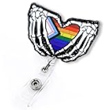 LGBTQ Pride Skeleton Hands Retractable Badge Reel, Funny Rainbow Heart Badge Reel, Pride Flag Badge, LGBT Pride Month Gifts, Gay Badge Clip, Lesbian Bisexual Transgender Supports Badge Holder for Work