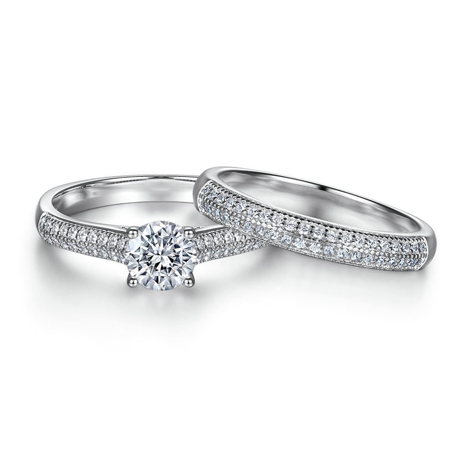 Anillo de compromiso para mujer de plata de ley con circonitas cúbicas, diseño clásico de 4 dientes para San Valentín