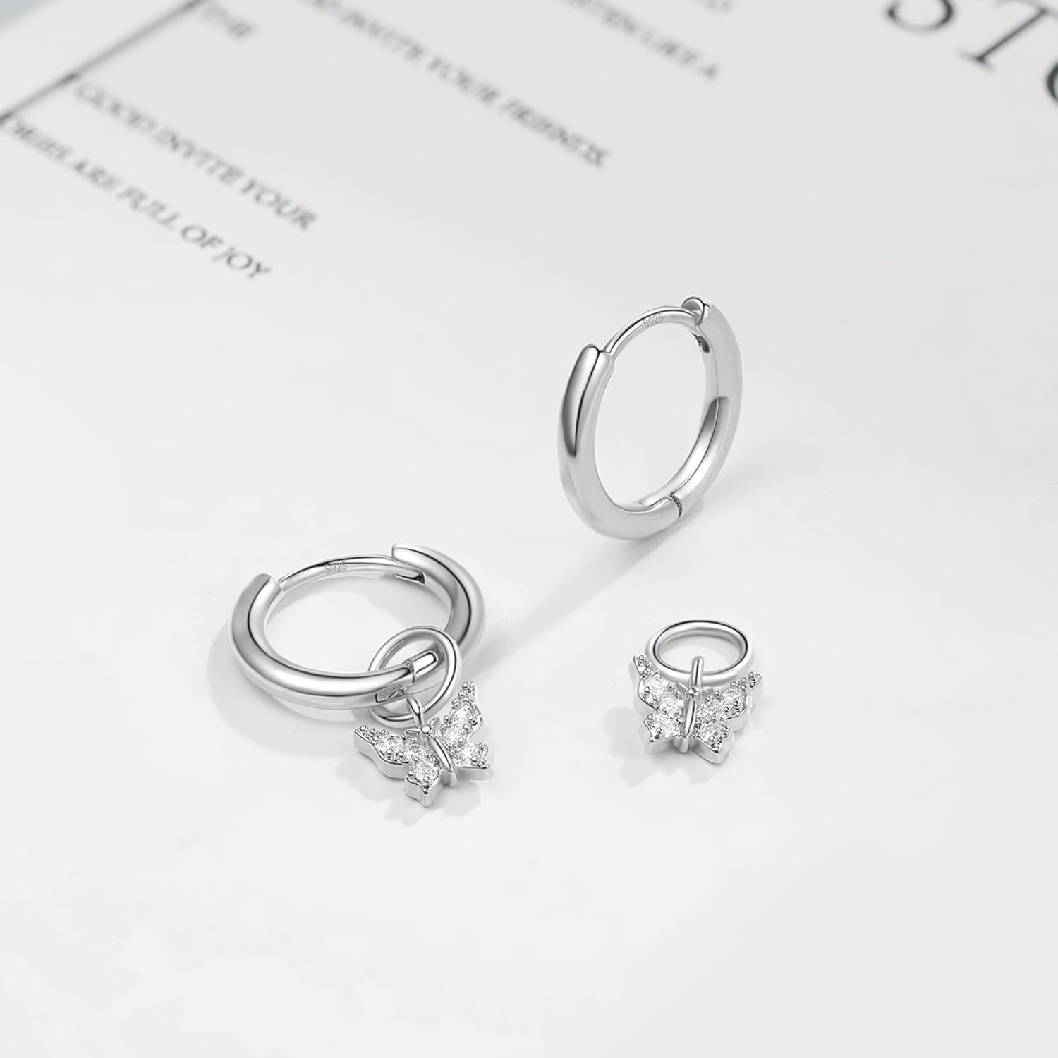 DAILY VIBES Cute Dangle Huggie Earrings for Women 925 Sterling Silver Post Dainty 14K Gold Plated Mini CZ Butterfly Star Cross Heart Charm Drop Cartilage Small Hoop Earrings - Image 6