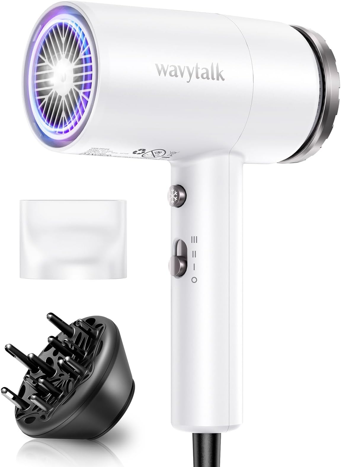 Hair Dryer with Diffuser 1875W Ionic Blow Dryer for Fast Drying with Concentrator Lightweight White.