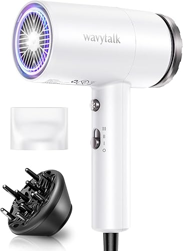 Wavytalk Secador de pelo con difusor 1875W Secador iónico para secado rápido con concentrador Blanco ligero.
