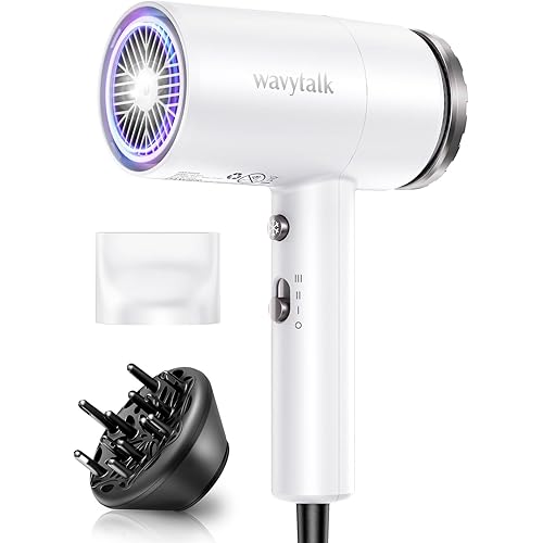 Wavytalk Hair Dryer with Diffuser 1875W Ionic Blow Dryer for Fast Drying with Concentrator Lightweight White.
