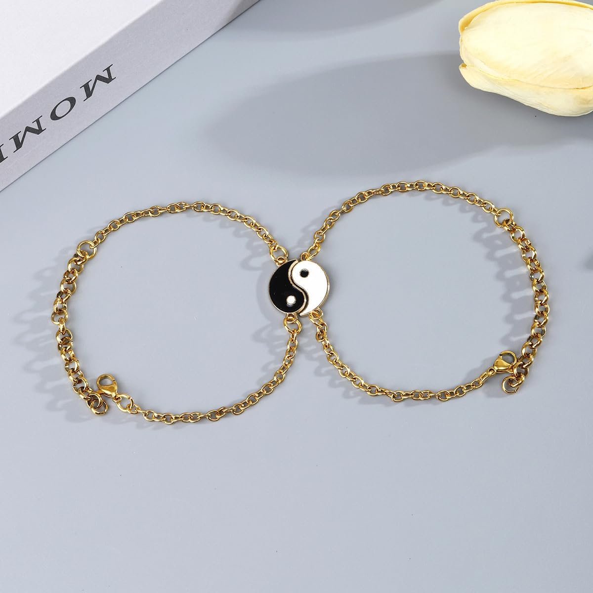 Yin Yang Adjustable Bracelet Best Friend Bracelets for Bff Friendship Relationship Boyfriend Girlfriend Valentines Gift, 2 Pieces