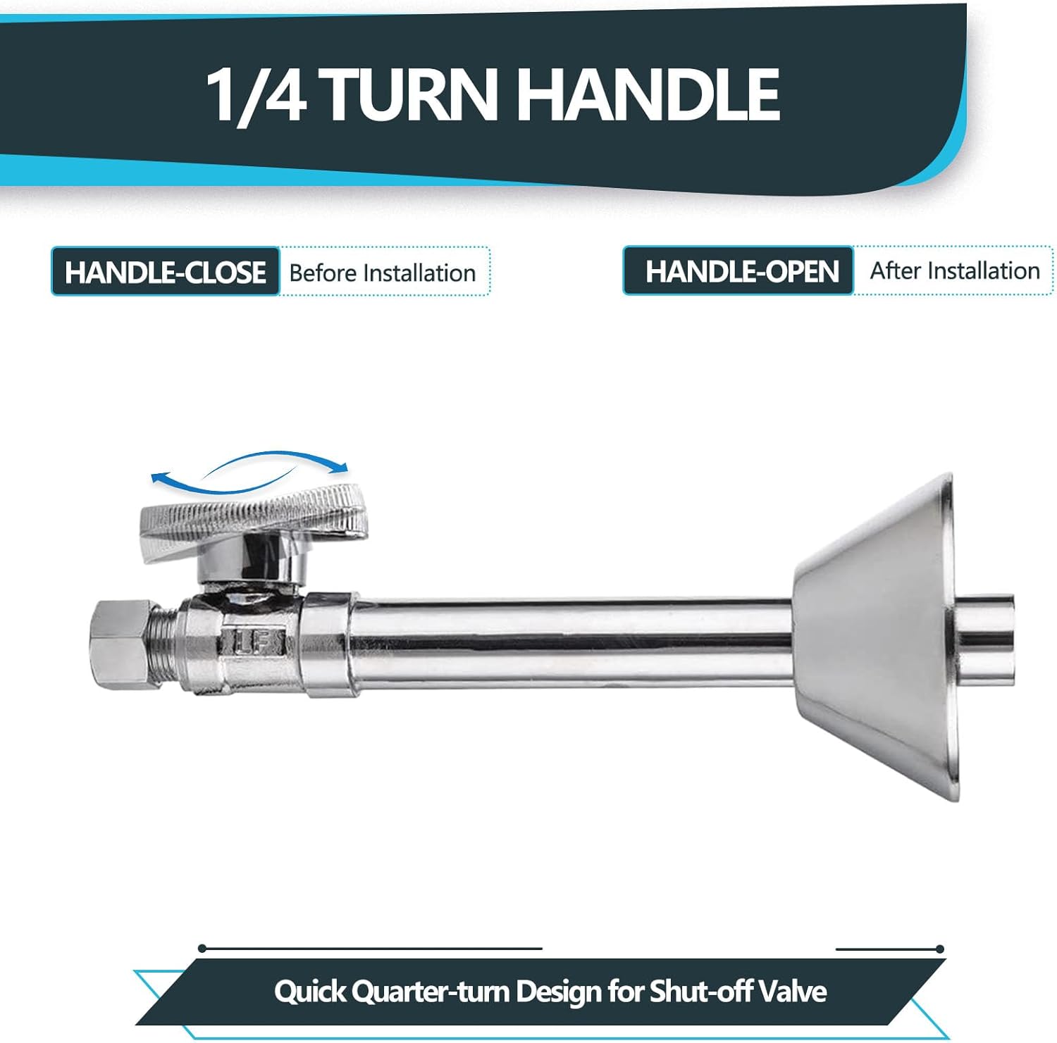 Seelink 1/4回転ストレートストップバルブ、5インチの汗銅管延長、1/2インチ汗&times;3/8インチの外径圧縮、クロムメッキ真鍮。