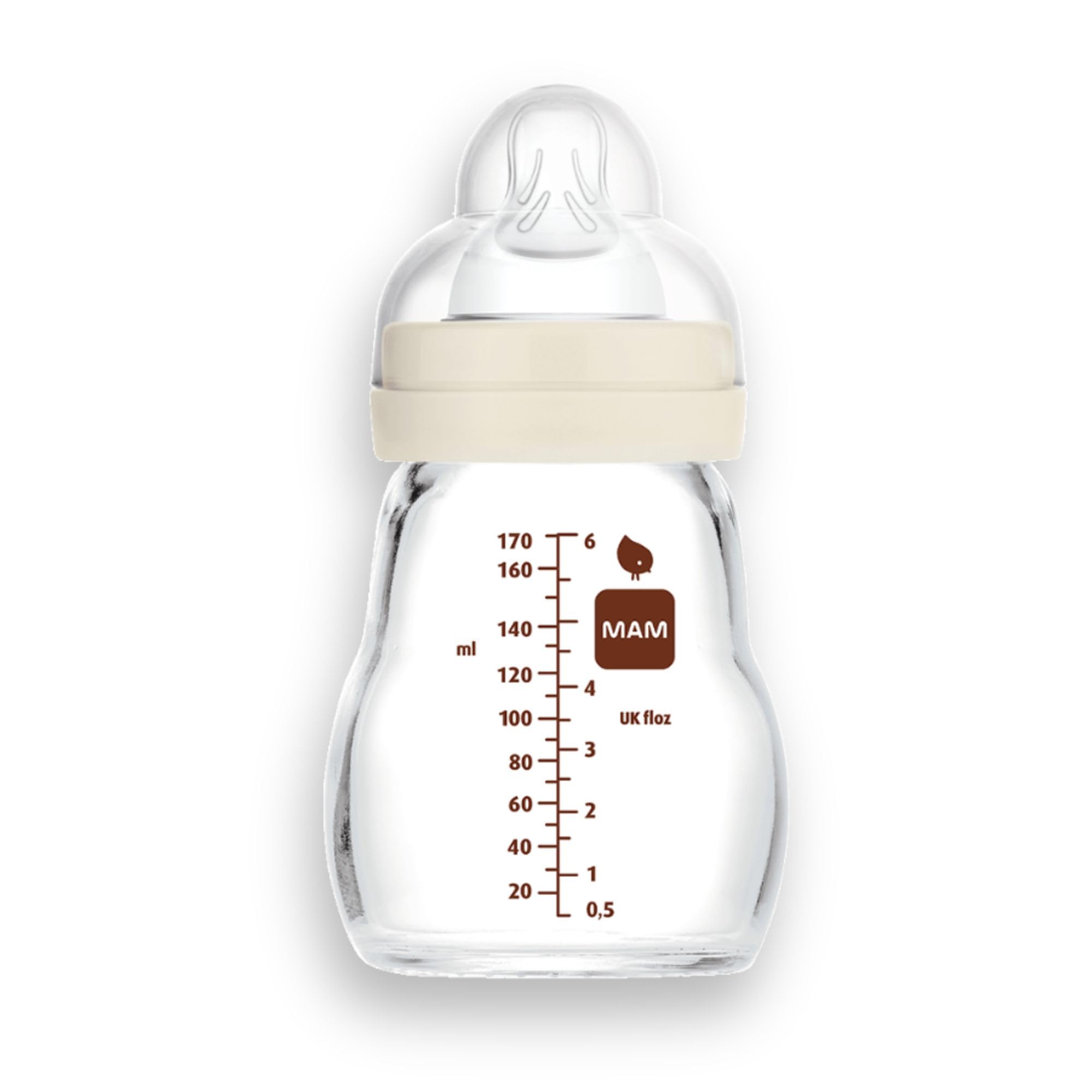 MAM Premium Glass Baby Bottles, Easy Switch Between Breast and Bottle, Feel Good Slow Flow, Newborn Essentials Must Have, 0+ Months, BPA Free, 6oz, Boy, 1 Pack